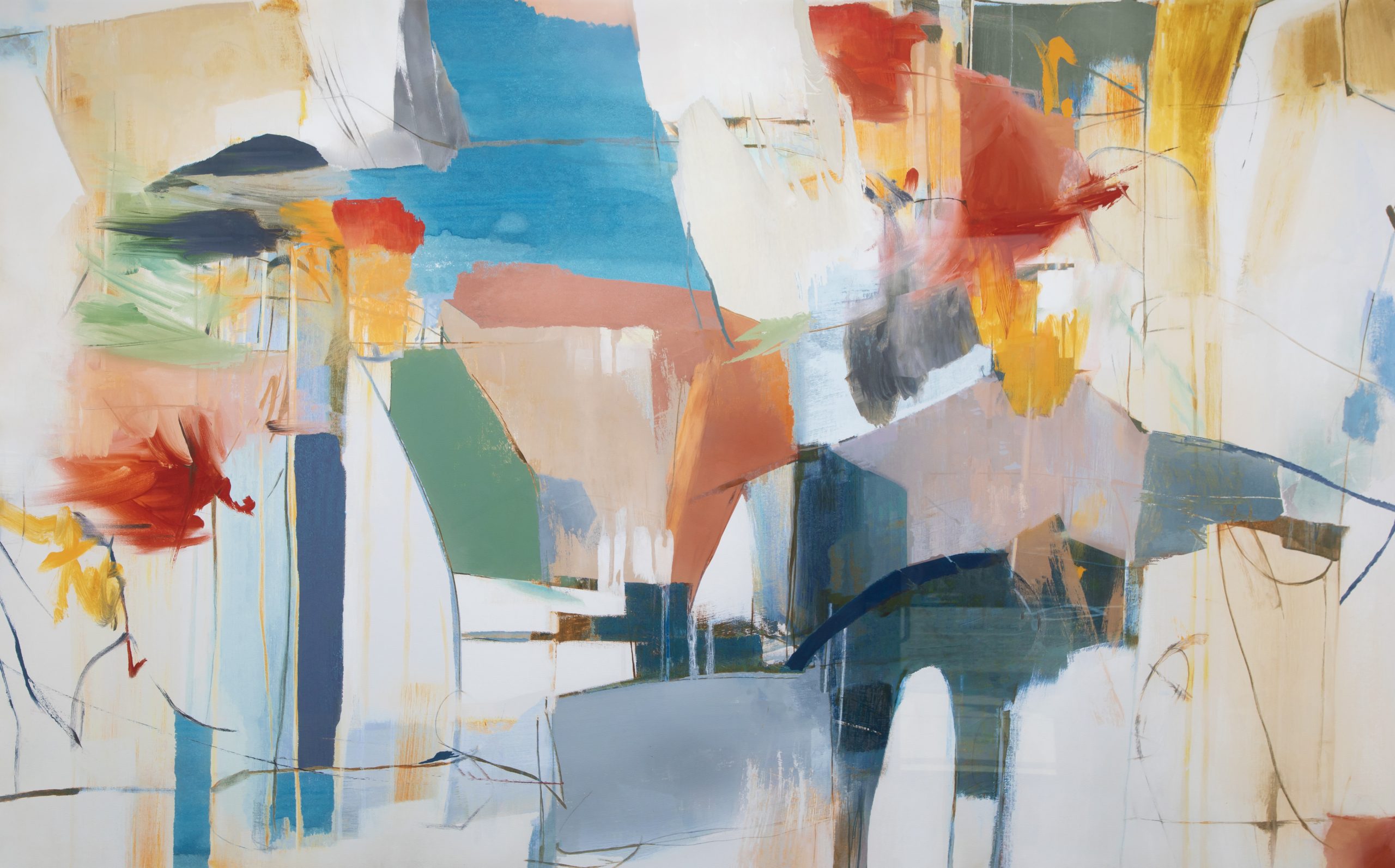 Modern abstract wall art featuring vibrant colors and texture.